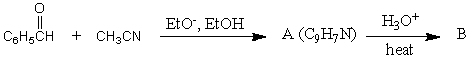 What would be the product,B,of the following reaction sequence?   A) C<sub>6</sub>H<sub>5</sub>CH=CHCO<sub>2</sub>H B)    C) C<sub>6</sub>H<sub>5</sub>CH<sub>2</sub>CH<sub>2</sub>CO<sub>2</sub>H D)    E)   