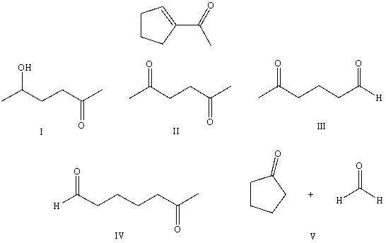 What starting compound(s) would you use in an aldol reaction to prepare as the major product:   A) I B) II C) III D) IV E) V