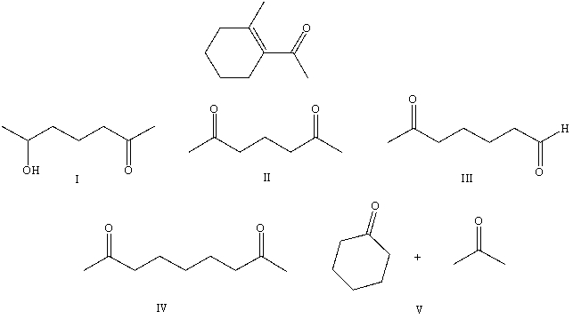 What starting compound(s) would you use in an aldol reaction to prepare as the major product:   A) I B) II C) III D) IV E) V