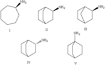 The correct structure of (S) -bicyclo[2.2.1]heptan-2-amine is?   A) I B) II C) III D) IV E) V