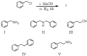 What would be the product of the following reaction?   A) I B) II C) III D) IV E) V