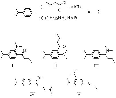 What would be the product of the following reaction sequence?   A) I B) II C) III D) IV E) V
