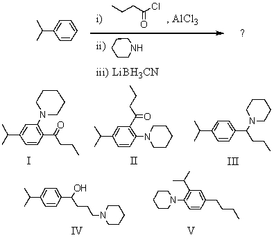 What would be the product of the following reaction sequence?   A) I B) II C) III D) IV E) V