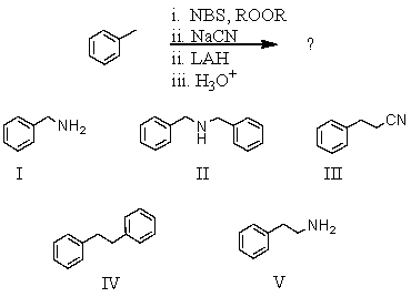 What would be the product of the following reaction?   A) I B) II C) III D) IV E) V