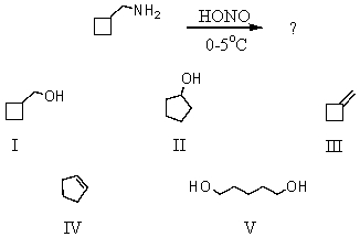 Which product could not be formed during the following reaction?   A) I B) II C) III D) IV E) V