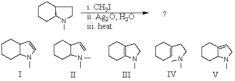 What would be the product of the following reaction sequence?   A) I B) II C) III D) IV E) V