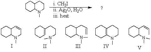 What would be the product of the following reaction sequence?   A) I B) II C) III D) IV E) V