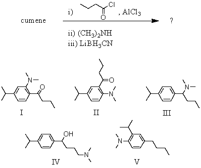 What would be the product of the following reaction sequence?   A) I B) II C) III D) IV E) V