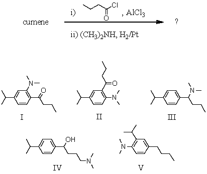 What would be the product of the following reaction sequence?   A) I B) II C) III D) IV E) V