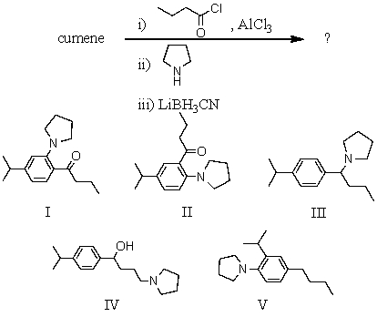 What would be the product of the following reaction sequence?   A) I B) II C) III D) IV E) V