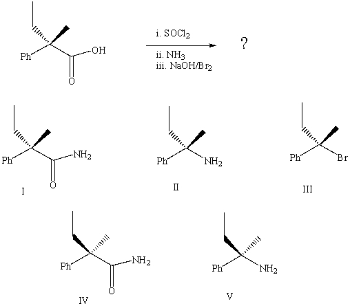 What is the final product of the reaction sequence:   A) I B) II C) III D) IV E) V