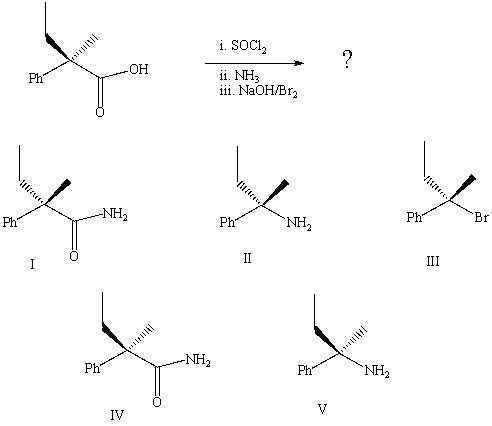 What is the final product of the reaction sequence:   A) I B) II C) III D) IV E) V
