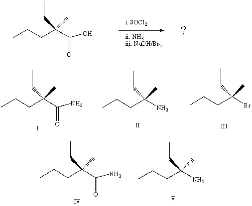 What is the final product of the reaction sequence:   A) I B) II C) III D) IV E) V