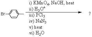 What would be the product of the following reaction sequence?   A) p-bromobenzamide B) p-bromobenzaldehyde oxime C) p-bromobenzenesulfonamide D) p-bromoaniline E) 4-bromo-3-chlorobenzoic acid
