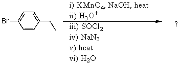 What would be the product of the following reaction sequence?   A) p-bromobenzamide B) p-bromobenzaldehyde oxime C) p-bromobenzenesulfonamide D) p-bromoaniline E) 4-bromo-3-chlorobenzoic acid