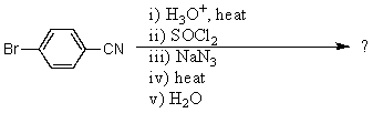 What would be the product of the following reaction sequence?   A) p-bromobenzamide B) p-bromobenzaldehyde oxime C) p-bromobenzenesulfonamide D) p-bromoaniline E) 4-bromo-3-chlorobenzoic acid
