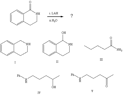 What is the final product from the following reaction sequence:   A) I B) II C) III D) IV E) V