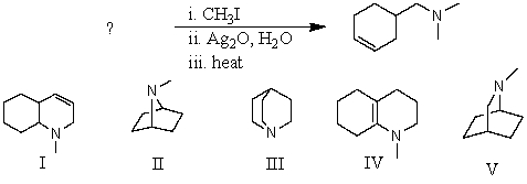 What would be the reactant in the following reaction sequence?   A) I B) II C) III D) IV E) V