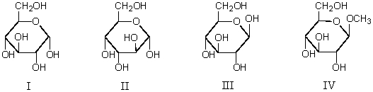 Which would undergo mutarotation in neutral aqueous solution?   A) I B) II C) III D) IV E) I,II and III
