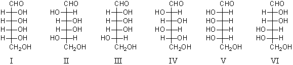 Consider the structures below.Which monosaccharides would yield an optically active aldonic acid when oxidized with bromine water?   A) I,II,and III B) I,II,and V C) III,IV,and VI D) II,III,and IV E) All of these choices.