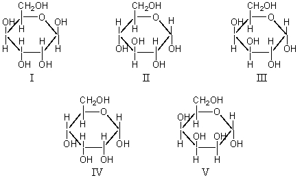 Which compound is d-galactose?   A) I B) II C) III D) IV E) V