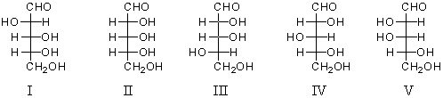 Which of the following would yield d-glucose and d-mannose when subjected to a Kiliani-Fischer synthesis?   A) I B) II C) III D) IV E) V