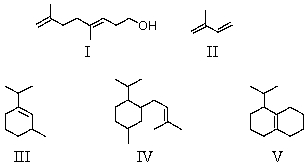 Which compound is a sesquiterpene?   A) I B) II C) III D) IV E) V