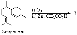 What products would be obtained from the ozonolysis of zingiberine,found in the oil of ginger?  