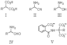 Which is an isolable intermediate in the Strecker synthesis of an amino acid?   A) I B) II C) III D) IV E) V