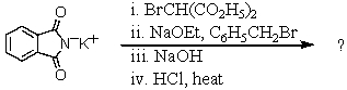 What is the final product formed when potassium phthalimide is subjected to the following reaction sequence? Give structural details of all significant intermediates,including stereochemistry,as applicable.  