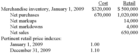 Charleston Company has elected to use the dollar-value LIFO retail method to value its inventory. The following data has been accumulated from the accounting records: Required: Estimate the ending inventory for December 31, 2009.   