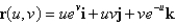 Find an equation of the tangent plane to the parametric surface represented by r at the specified point.   ; u = ln 5, v = 0