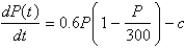Consider the differential equation   as a model for a fish population, where t is measured in weeks and c is a constant. For what values of c does the fish population always die out?