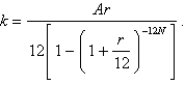 The size of the monthly repayment k that amortizes a loan of A dollars in N years at an interest rate of r per year, compounded monthly, on the unpaid balance is given by   The value of r can be found by performing the iteration   A family secured a loan of $360,000 from a bank to finance the purchase of a house. They have agreed to repay the loan in equal monthly installments of $2476 over 25 years. Find the interest rate on this loan. Round the rate to one decimal place. A) 8.7% B) 7.7% C) 6.7% D) 5.7%