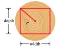 A rectangular beam will be cut from a cylindrical log of radius   inches. Suppose that the strength of a rectangular beam is proportional to the product of its width and the square of its depth. Find the dimensions of the strongest beam that can be cut from the cylindrical log.   A)    in,   in B)    in,   in C)    in,   in D)    in,   in E)    in,   in
