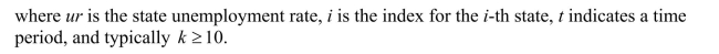 Several authors have tried to measure the persistence in U.S state unemployment rates by running the following regression: (a)Explain why finding a slope estimate of one and an intercept of zero is typically interpreted as evidence of persistence.