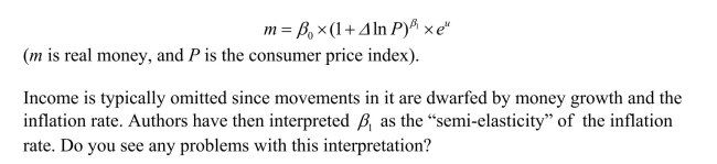 Many countries that experience hyperinflation do not have market-determined interest rates.As a result, some authors have substituted future inflation rates into money demand equations of the following type as a proxy: