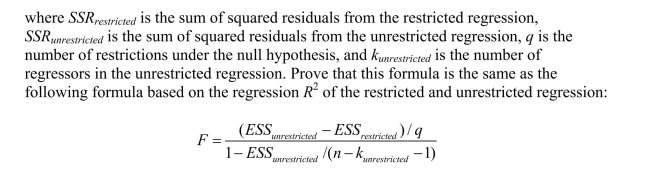 The homoskedasticity only F-statistic is given by the formula
