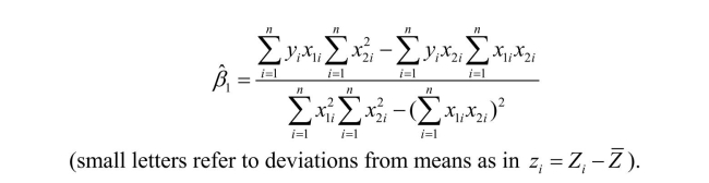 In the multiple regression model with two regressors, the formula for the slope of the first explanatory variable is An alternative way to derive the OLS estimator is given through the following three step procedure. Prove that the slope of the regression in Step 3 is identical to the above formula.