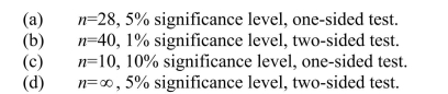 Assume that the homoskedastic normal regression assumption hold.Using the Student t-distribution, find the critical value for the following situation: