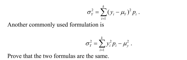 The textbook formula for the variance of the discrete random variable Y is given as