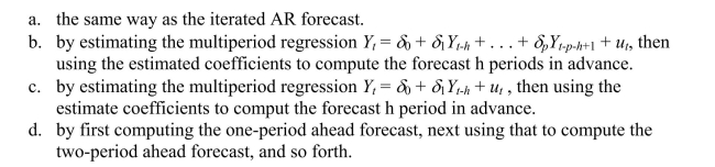 A multiperiod regression forecast h periods into the future based on an AR(p)is computed