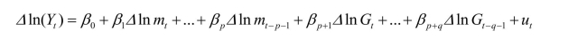 In your intermediate macroeconomics course, government expenditures and the money supply were treated as exogenous, in the sense that the variables could be changed to conduct economic policy to influence target variables, but that these variables would not react to changes in the economy as a result of some fixed rule.The St.Louis Model, proposed by two researchers at the Federal Reserve in St.Louis, used this idea to test whether monetary policy or fiscal policy was more effective in influencing output behavior.Although there were various versions of this model, the basic specification was of the following type: Assuming that money supply and government expenditures are exogenous, how would you estimate dynamic causal effects? Why do you think this type of model is no longer used by most to calculate fiscal and monetary multipliers?