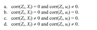 The two conditions for a valid instrument are
