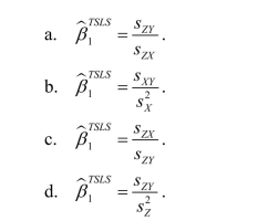 When there is a single instrument and single regressor, the TSLS estimator for the slope can be calculated as follows