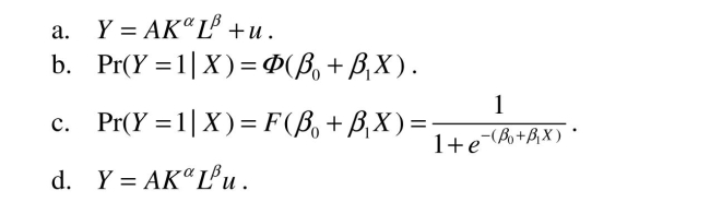 (Requires advanced material)Only one of the following models can be estimated by OLS :
