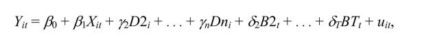 (Requires Matrix Algebra)Consider the time and entity fixed effect model with a single explanatory variable
