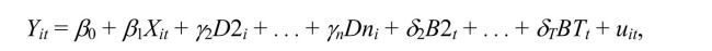 Consider the time and entity fixed effect model with a single explanatory variable