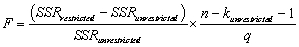 <strong>All of the following are correct formulae for the homoskedasticity-only F-statistic, with the exception of</strong> A) F = \frac { \left( S S R _ { \text {restricted } } - S S R _ { \text {unrestricted } } \right) / q } { S S R _ { \text {unrestricted} } / \left( n - k _ { \text {unrestricted } } - 1 \right) } B) F = \frac { \left( S S R _ { \text {unrestricted } } - S S R _ { \text {restictad } } \right) / q } { S S R _ { \text {restricted} } / \left( n - k _ { \text {restricted } } - 1 \right) } C) D) F = \left( \frac { S S R _ { \text {restricted } } } { S S R _ { \text {unrestricted } } } - 1 \right) \times \frac { \left( n - k _ { \text {unrestricted} } - 1 \right) } { q }