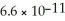 The radius of an oxygen atom is   meter. What is this radius in pico meters? (1pm = 10<sup>-12</sup>m)  A)  0.66 picometer B)    picometers C)  66 picometers D)  10 picometers E)    picometers